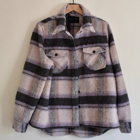 All Saints Jackets & Blazers - New All Saints Phoebe Boucle Plaid Pea Coat Shacket